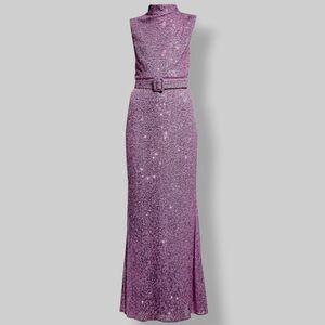 NWT Badgley Mischka Collection Sequin Pink Mock Neck Gown